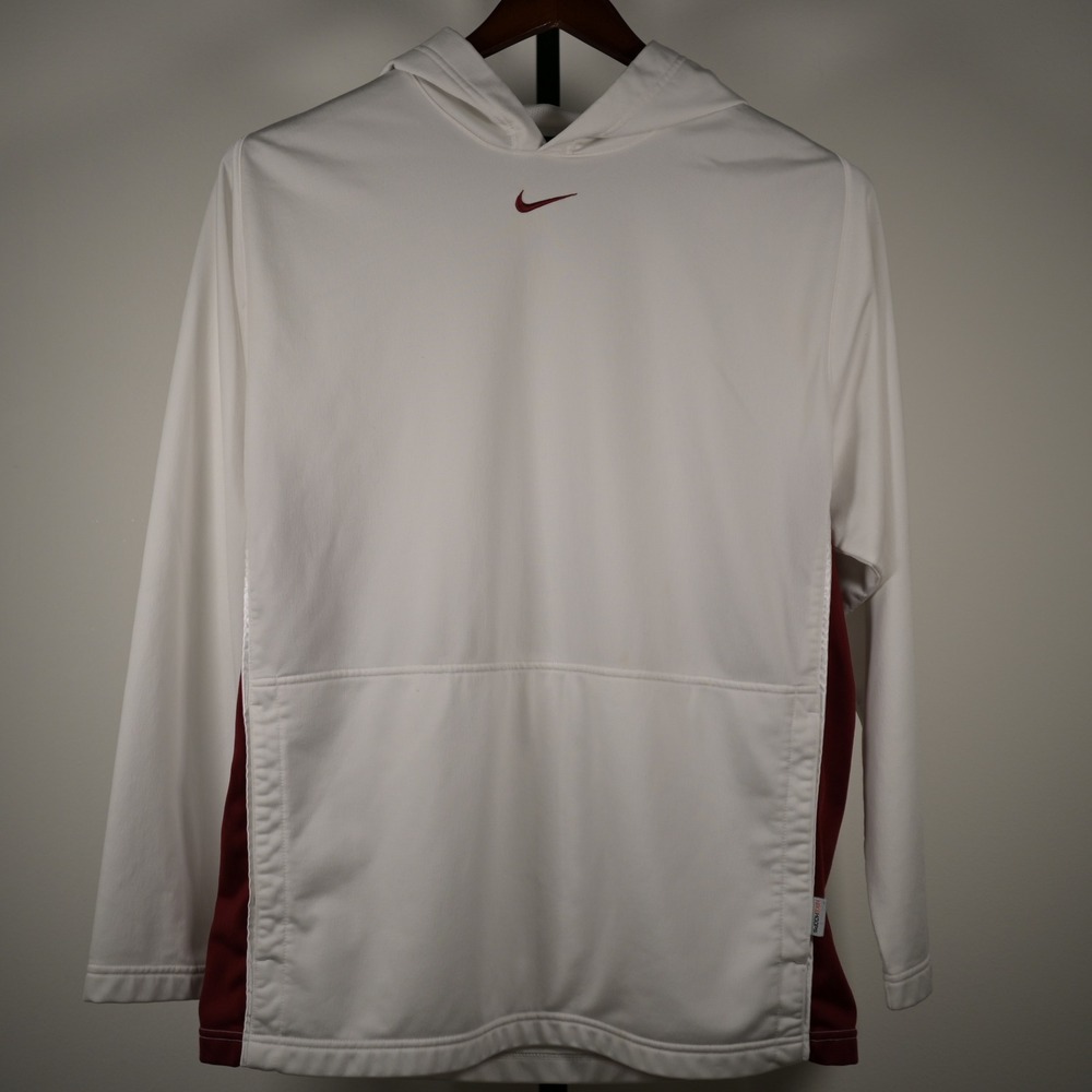 Nike Hoops Basketball Hoodie Mens XL White Burgundy Pullover Center Swoosh